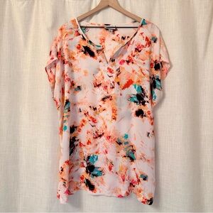 Ava & Viv Pink Abstract V-Neck Blouse